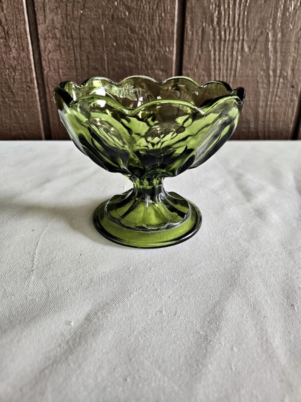 Green Indiana Glass Lily Pons Footed Bowl Candy or Trinket Dish